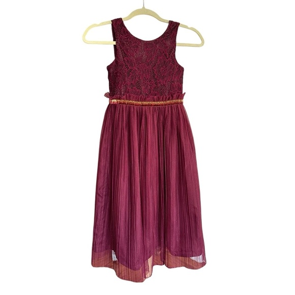 NANETTE Tulle and Lace Sparkly Burgundy Party Dress Flower Girl Princess Size 8 - Picture 14 of 14